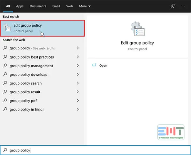 Select the Edit Group Policy option form search result