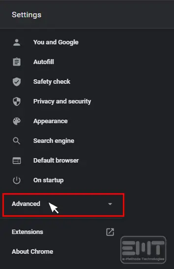 Click on Advanced tab